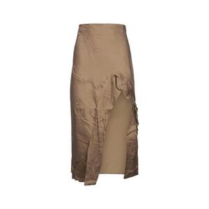 YUZEFI Asymmetric High-Slit Midi Skirt Women TAUPE Skirts
